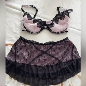 Jezebel Pink and Black Lace Bra Set